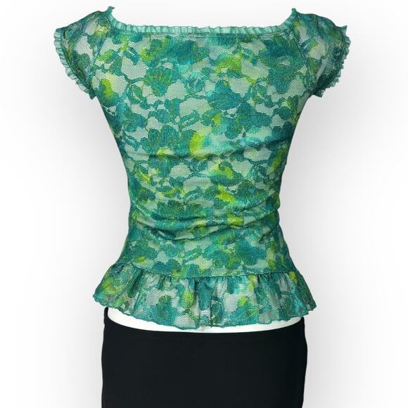 Vintage y2k Whimsigoth Fairygrunge Corset Top Medium Green Lace Fairy Coquette - Picture 7 of 13